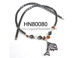 Semi-precious Stone Chip with Dophin Pendant Hematite Necklace